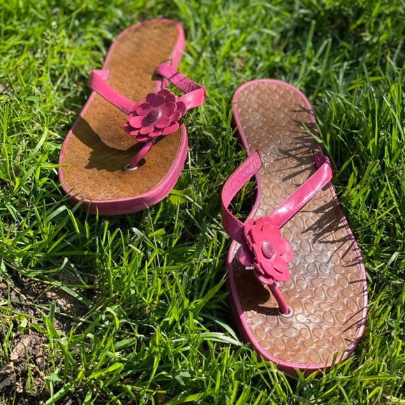 COACH Leather Pink Peony Flip-Flop - Picture 1 of 3